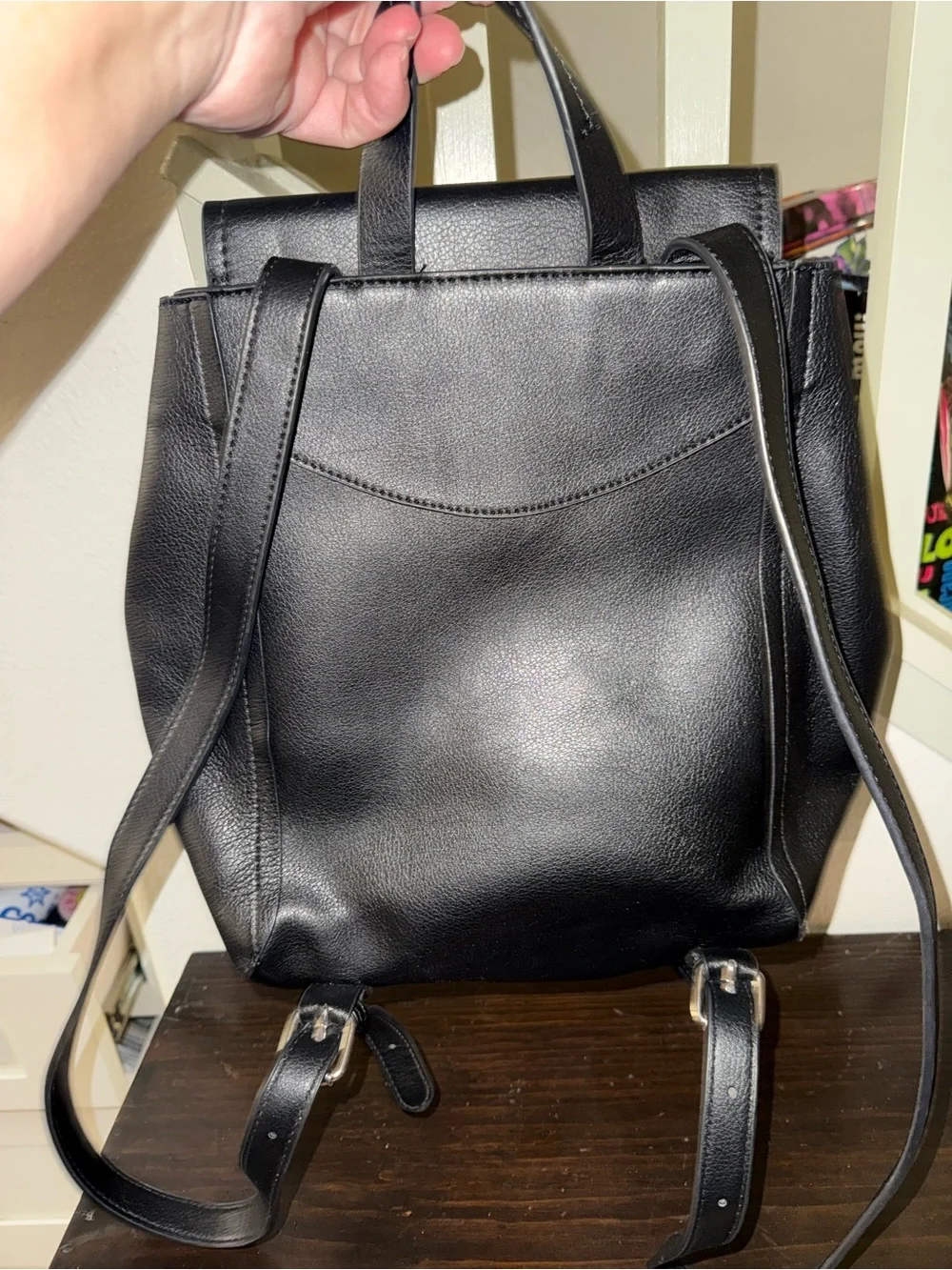 Zara Black Faux Leather Backpack